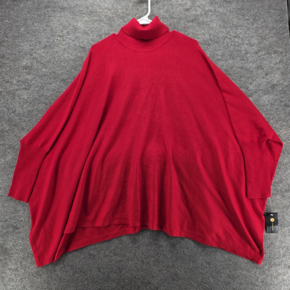 JM Collection Sweater Pullover Womens L Red Turtleneck Dolman Oversized Button